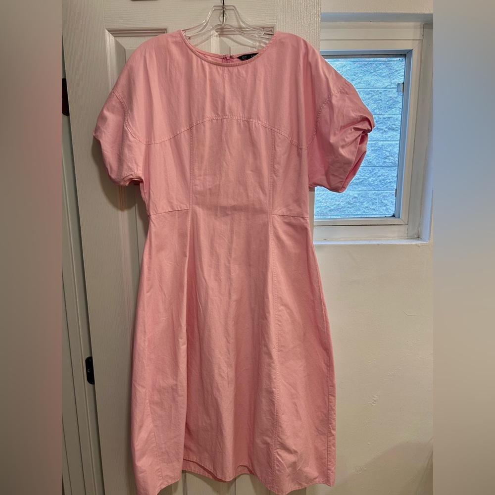 Korean Pink Midi Dress with Puff Sleeves Size M formal, coquette